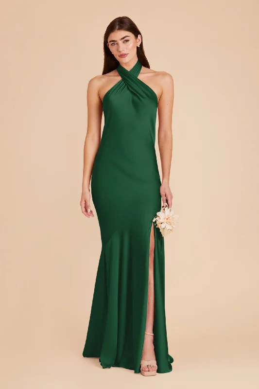 Stephanie Matte Satin Dress - Forest Green