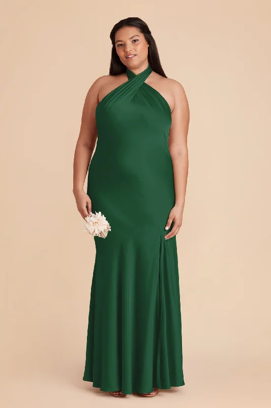 Stephanie Matte Satin Dress - Forest Green