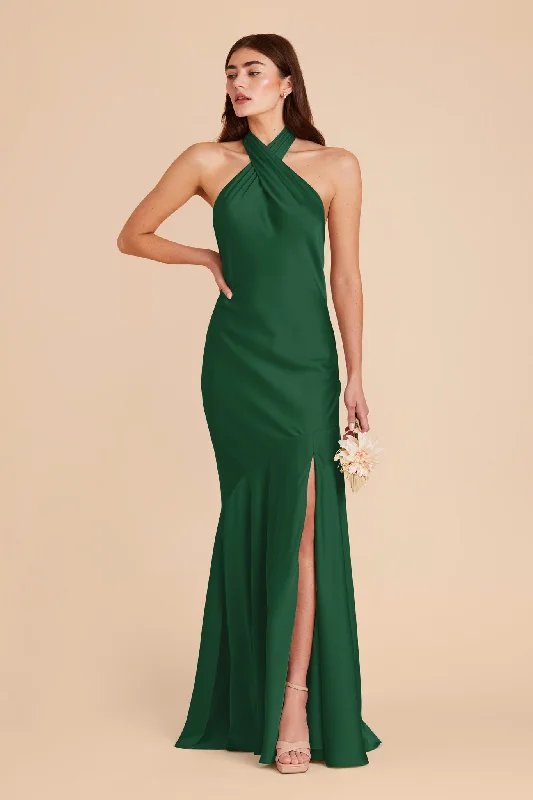 Stephanie Matte Satin Dress - Forest Green