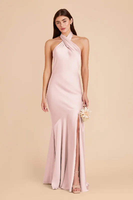 Stephanie Matte Satin Dress - Pale Blush