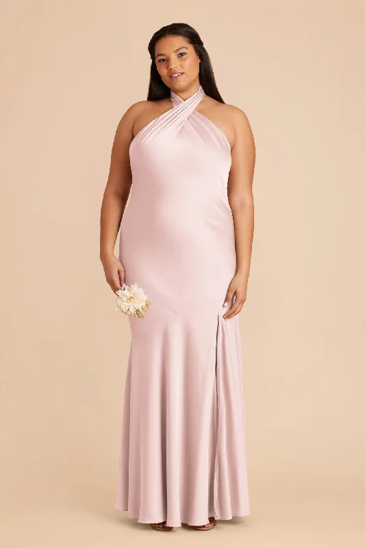 Stephanie Matte Satin Dress - Pale Blush