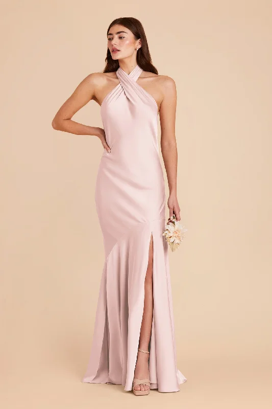 Stephanie Matte Satin Dress - Pale Blush