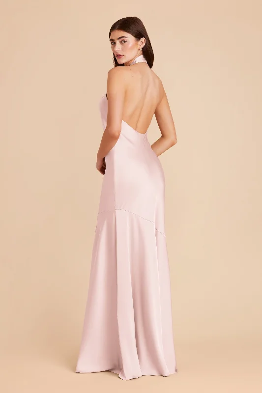 Stephanie Matte Satin Dress - Pale Blush