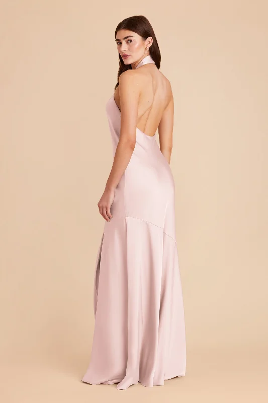 Stephanie Matte Satin Dress - Pale Blush