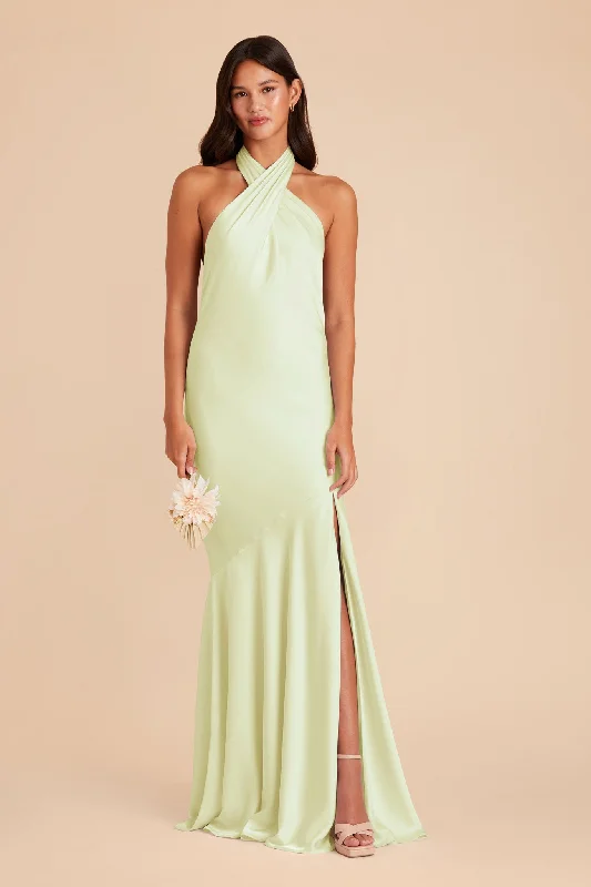 Stephanie Matte Satin Dress - Pale Pistachio