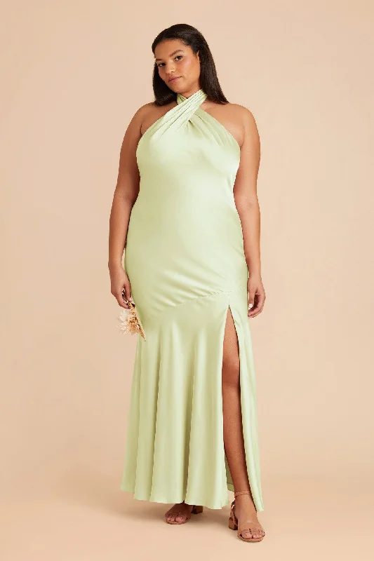 Stephanie Matte Satin Dress - Pale Pistachio