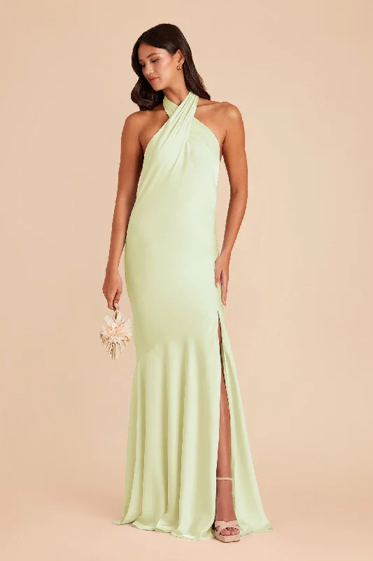 Stephanie Matte Satin Dress - Pale Pistachio