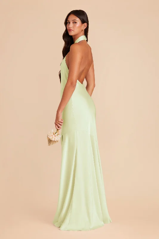 Stephanie Matte Satin Dress - Pale Pistachio