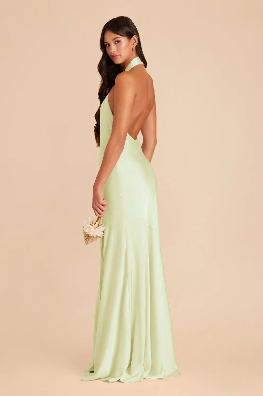 Stephanie Matte Satin Dress - Pale Pistachio