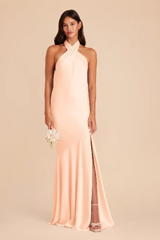 Stephanie Matte Satin Dress - Peach Cream