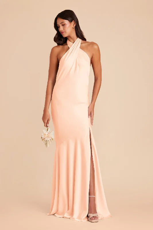 Stephanie Matte Satin Dress - Peach Cream