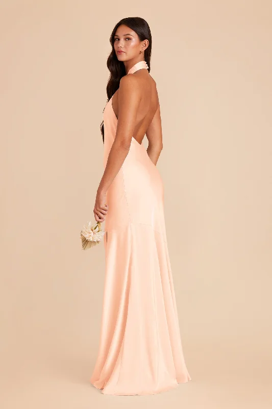 Stephanie Matte Satin Dress - Peach Cream