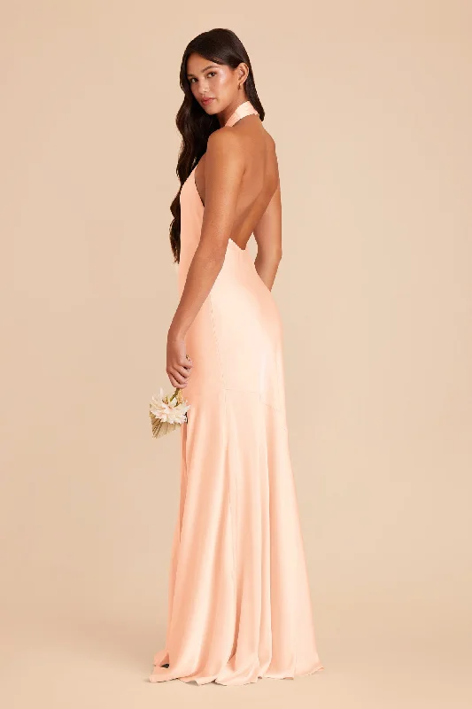 Stephanie Matte Satin Dress - Peach Cream