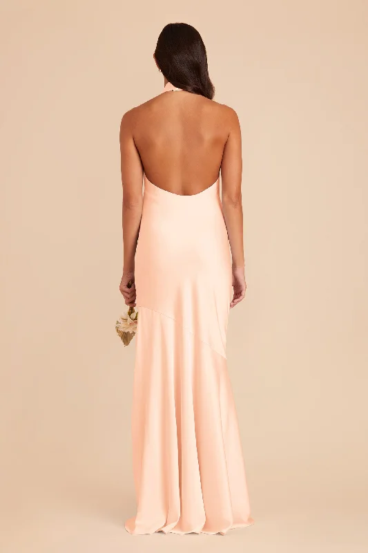 Stephanie Matte Satin Dress - Peach Cream