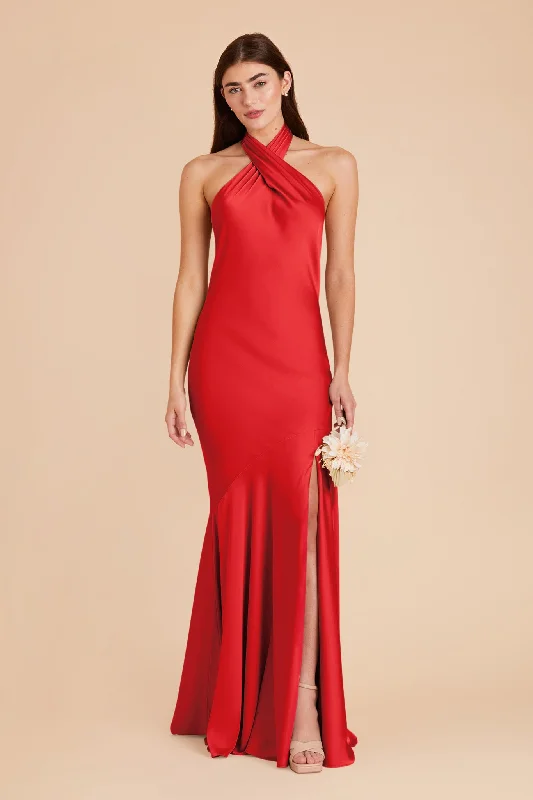 Stephanie Matte Satin Dress - Ruby Red