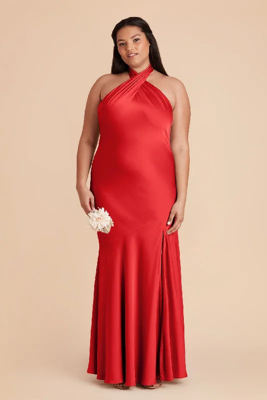 Stephanie Matte Satin Dress - Ruby Red