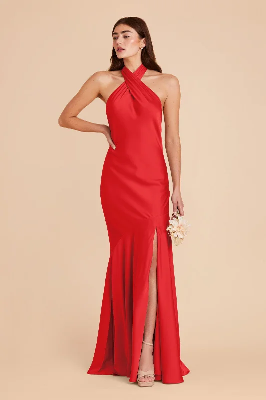 Stephanie Matte Satin Dress - Ruby Red