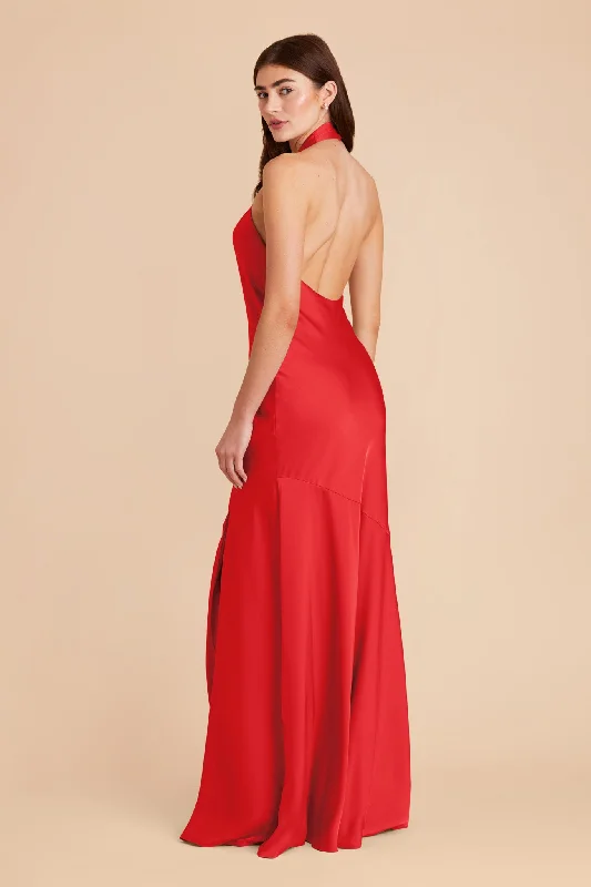 Stephanie Matte Satin Dress - Ruby Red