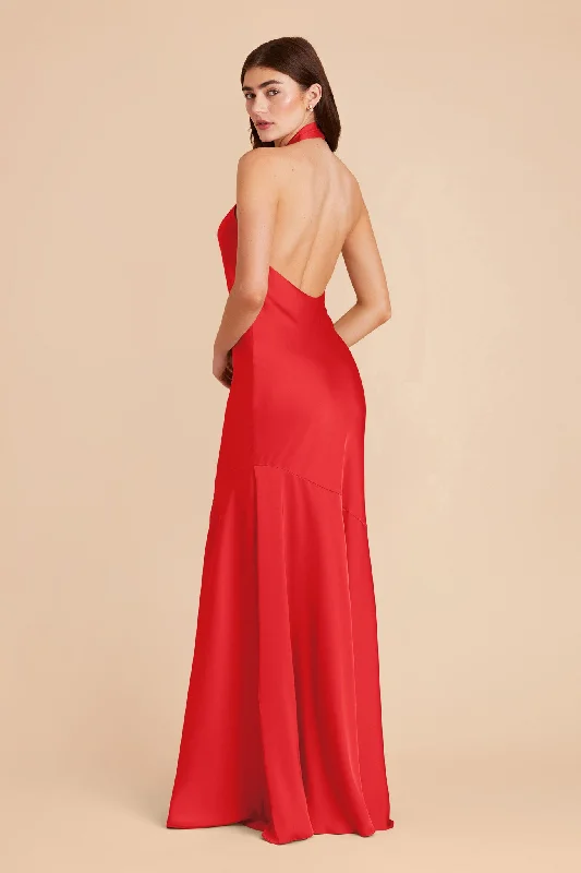 Stephanie Matte Satin Dress - Ruby Red