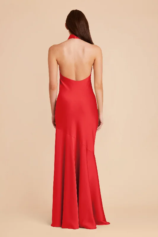 Stephanie Matte Satin Dress - Ruby Red