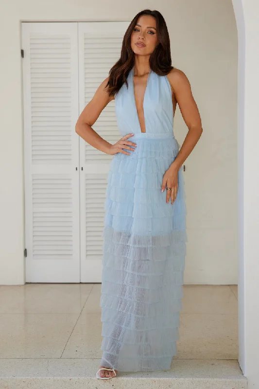 Unparalleled Magnificence Halter Mesh Maxi Dress Blue