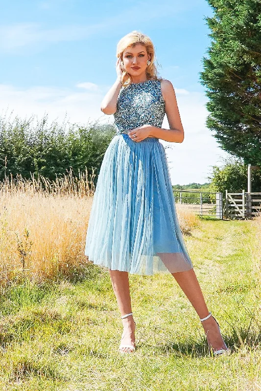 Val Tulle Midi Skirt in Teal