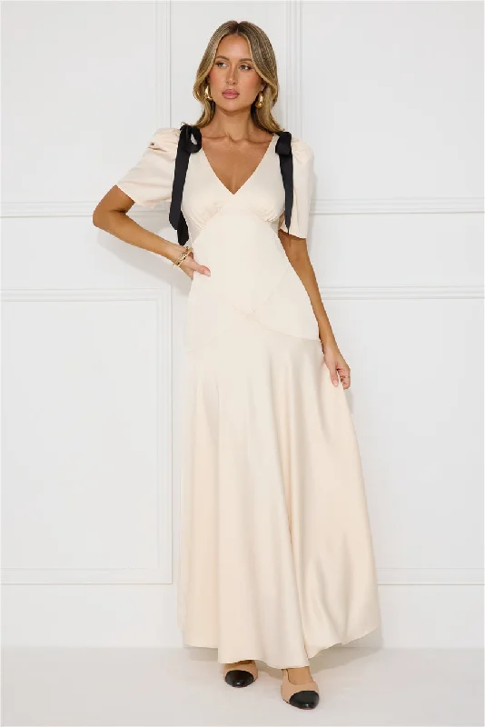 Vintage Era Satin Maxi Dress Cream