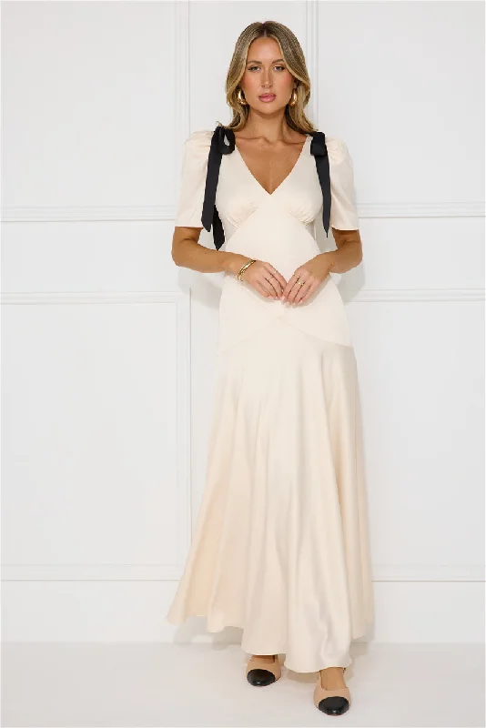 Vintage Era Satin Maxi Dress Cream